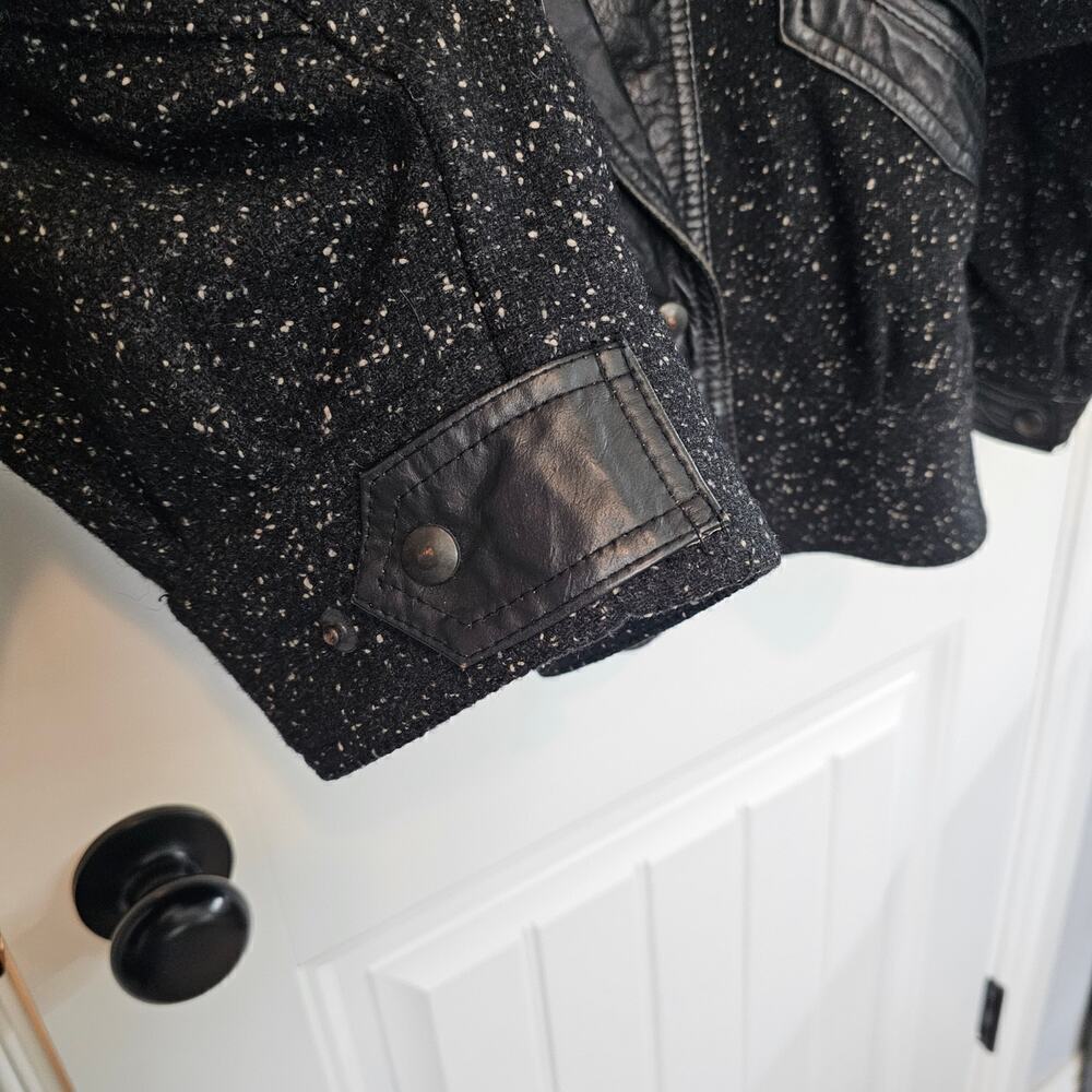 Vintage 8os Bomber Jacket Womens Size 12 Black Wool Leather Punk Glam Rock Retro - Picture 6 of 11